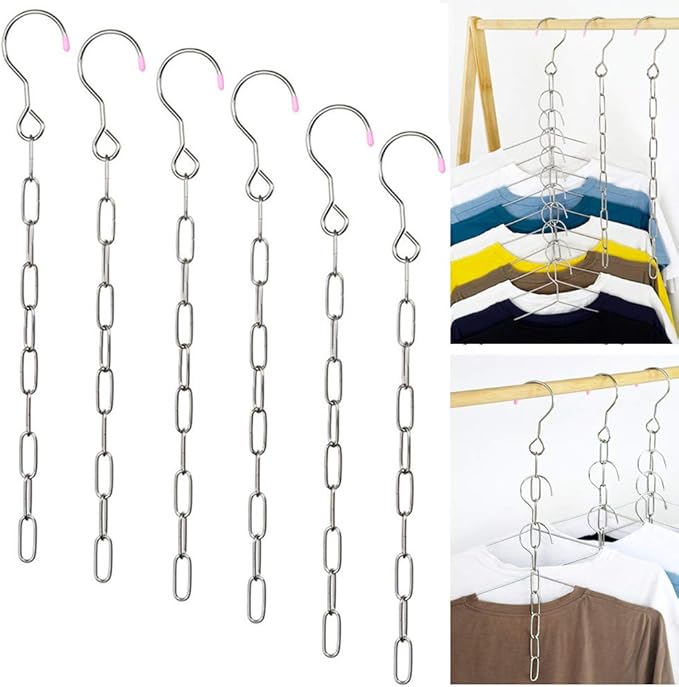 Falytemow Stainless Steel Space Saving Hanger Chains Magic Hangers Closet Space Saver Hanger Organizer Cascading Hangers Gain 80% More Space Set of 6