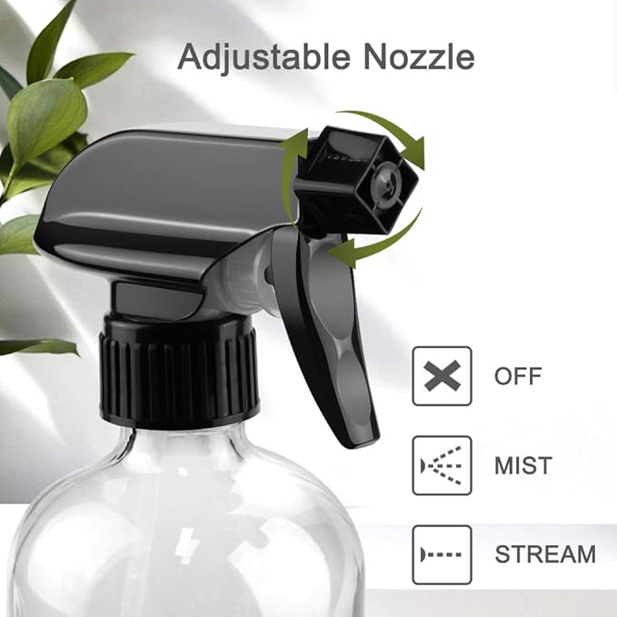 Glass Spray Bottles, 16oz Clear Glass Spray Bottles with Labels & Adjustable Nozzle, Reusable Containers for Cleaning, BBQ, Food, Plants, Alcohol, Essential Oils(3 Pack)