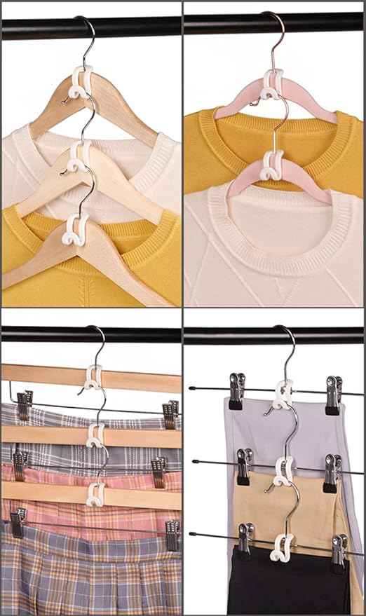100 Pcs Clothes Hanger Connector Hooks, Wardrobe Hanger Extender Clips, Cascading Connection Hooks for Clothes Cabinet Closet Organizer Space Savers Outfit Hangers Accessory (White)