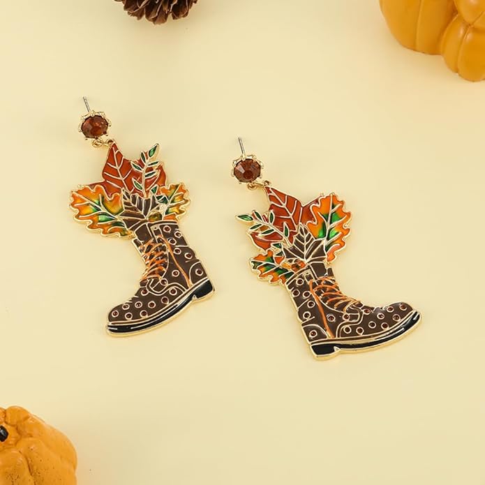 Madison Tyler Fall Earrings for Women | Cute Statement Autumn Earrings Dangling | Maple Leaf Scarecrow Shoes Shoes Rabbit Mushroom Earrings for Women