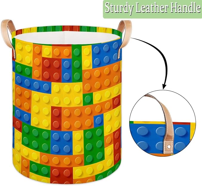 Colorful Building Blocks Large Laundry Basket - Kids Laundry Hamper with Handles - Collapsible Dirty Clothes Organizer Boys Toy Storage Bin Nursery Hamper for Bedroom Bathroom Decor