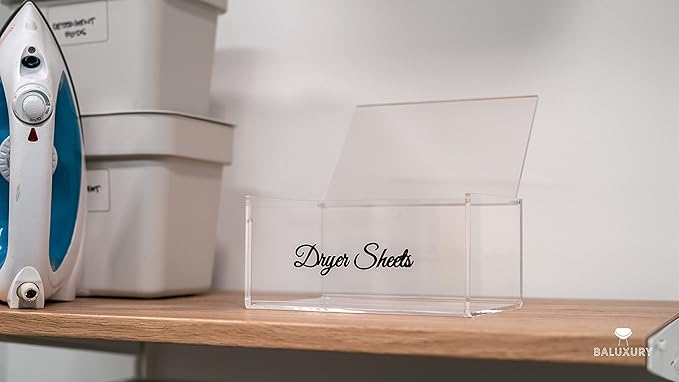 BALUXURY Acrylic Laundry Dryer Sheet Holder, Clear Dryer Sheets Container with Lid for Laundry Room Decor