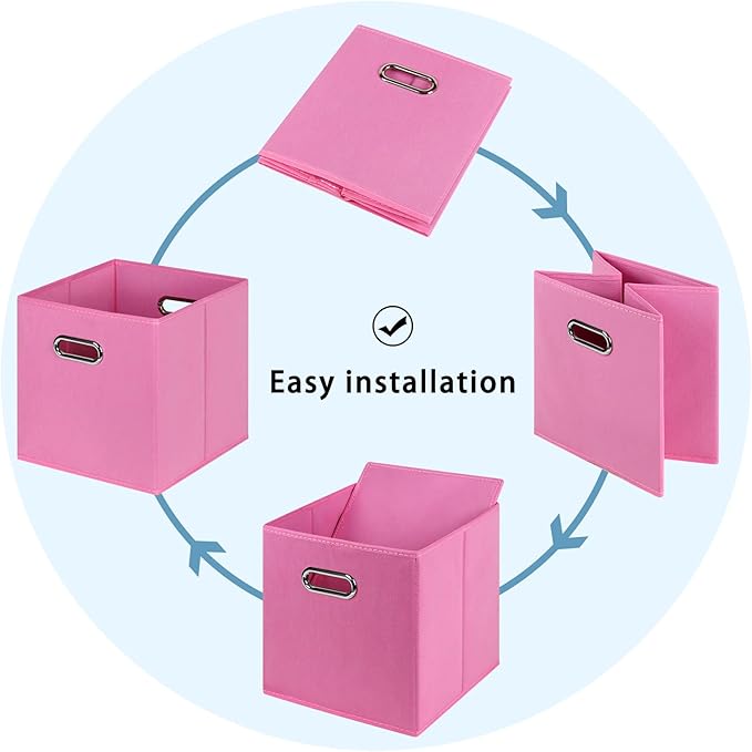 Black Fabric Cubby Storage Bins,13x13x13 Inches ,Cube Organizer Bin Foldable Storage Boxes with Dual Handles Fabric Organizer Box and collapsible Storage basket,Set of 3 ,Pink