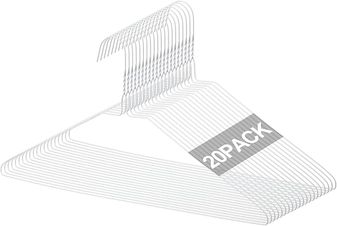 20 Pcs Wire Hangers Bulk 17.7" Dry Cleaner Hangers, Suit Holders for Home Caped Clothing (White)