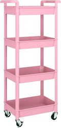 MIOCASA Utility Rolling Cart with Detachable Tray Top, 4-Tier Kitchen Storage Organization, Art Cart with Wheels for Office, Classroom, Livingroom, Kitchen, Bathroom (Pink, 4-Tier-Plastic)