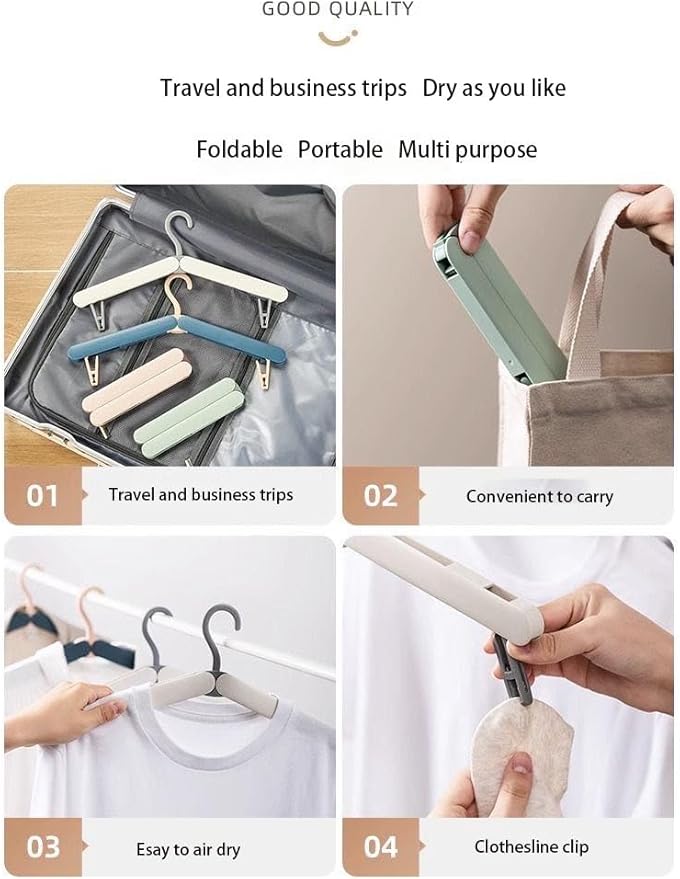 4 Pack Travel Hangers,Foldable Hangers,with Hidden Clips,Lightweight and Portable,Space Saving,Suitable for Skirts, Pants,Suits, Jackets, etc (White)