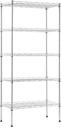5-Tier Heavy Duty Metal Storage Shelves, NSF Certified Adjustable Wire Shelving Unit with Leveling Feet, 750 LBS Capacity Metal Rack for Garage, Kitchen, Pantry,Office,Chrome, 21.5"L x 11.6"W x 47.6"H