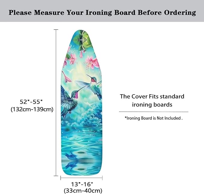 Flashideas Hummingbird Ironing Board Cover and Pad 15x54 Inch Standard Ironing Board Cover with Elastic Edge and Hook and Loop Fasteners Scorch and Stain Resistant Cotton