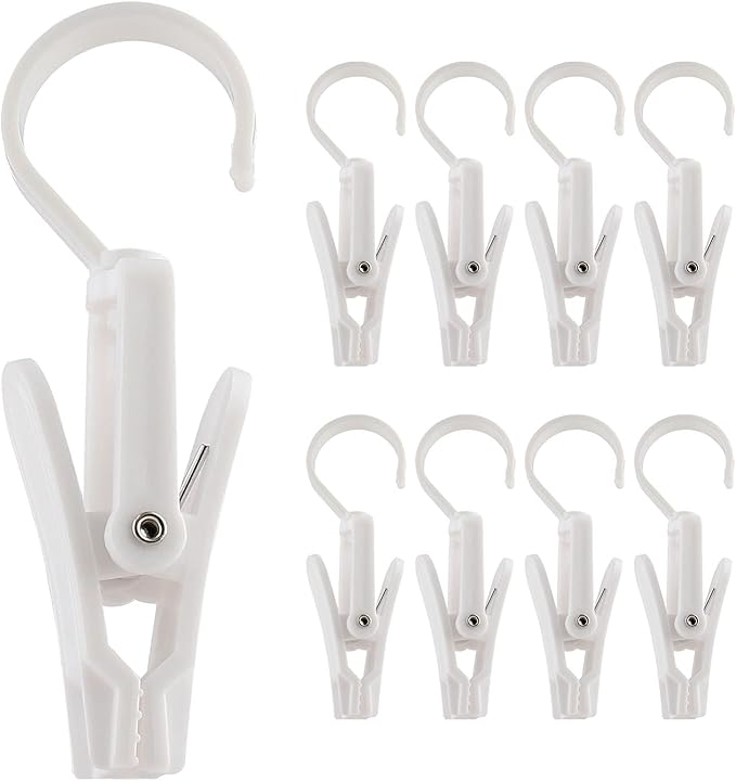 20 PCS Laundry Hooks Clip, Plastic Clothes Pins, Super Strong Hanger Clips, Swivel Hooks Clip for Clothing Store Home Office & Workshop, White