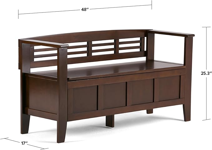 SIMPLIHOME Adams Entryway Storage Bench - 48 inch Wide Solid Wood Hallway Seat in Rustic Medium Brown, Contemporary Bench for Entryway or Living Room with Lift-Up Lid and Spacious Storage