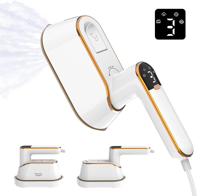 Portable Travel Steamer Iron for Clothes with LCD Display - 4 Mode Handheld Mini Clothing Steam Iron, 1200W Small Garment Steamer, Hand Held Fabric Steamer for Home, Dorm, Travel (120V ONLY)(White)