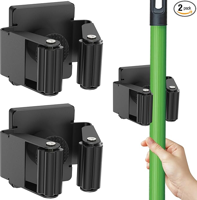 Strong Magnetic Mop Broom Holder, 2 Pack Heavy Duty Magnetic Mop Hanger for Refrigerators, Magnet Wall Mount Broom Holder Tool Storage for Laundry Room Garage Kitchen Workshops Metal Shed