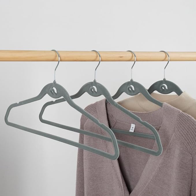Heavy Duty Velvet Hangers with Cascade Hook, Durable, 360 Degree Rotatable Hook (20, Grey)