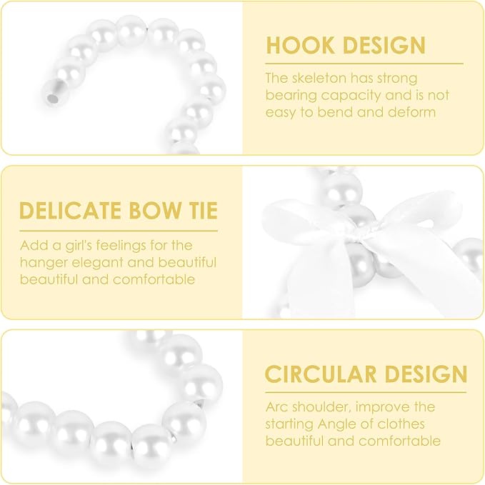 5 Pack Pearl Hanger Kids, Small Pearl Beads Bow Clothes Hangers, Elegant Standard Hangers for Children Pet Dog (White)