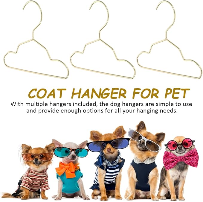Didiseaon 10Pcs Pet Clothing Holder Metal Mini Clothes Hanger, 5.9 X 4.33 Inches, Closet Storage Rack for Baby Toddler Kids Cat Dog (Gold)