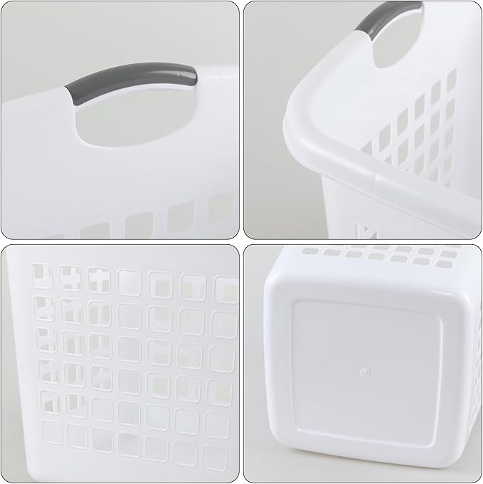 4 Pack 2 Bushel Ultra Laundry Basket, 72 L Square Large Plastic Laundry Basket with Handles, White