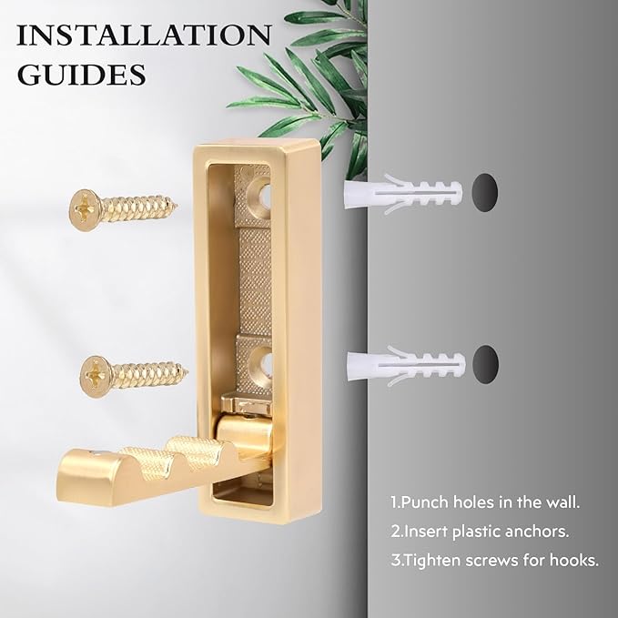 5PCS Heavy Duty Gold Folding Coat Hooks - Zinc Alloy Wall Hooks for Coats, Scarves & Bags - Rustproof, Space-Saving Design for Bathroom, Entryway & Closet - Easy Install with Screws (Gold)