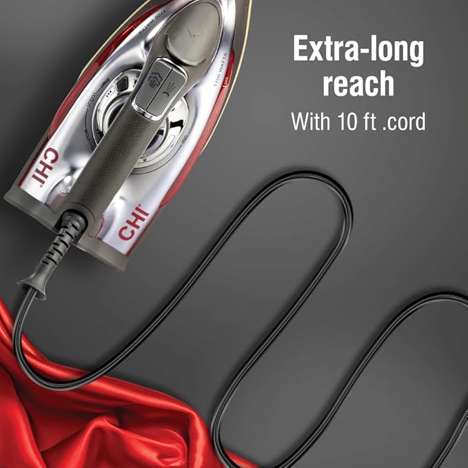 CHI Steam Iron for Clothes with 300+ Holes for Powerful Steam ing, Temperature Guide Dial, 1700 Watts, XL 10’ Cord, 3-Way Auto Shutoff, Titanium Infused Ceramic Soleplate, Silver (13101)