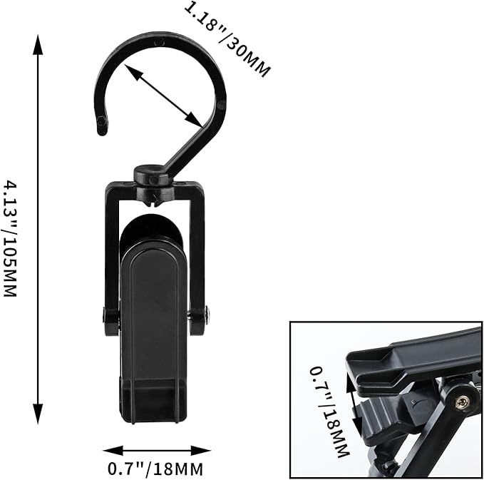 10 PCS Laundry Hooks Clip, Plastic Clothes Pins, Super Strong Hanger Clips, Swivel Hooks Clip for Clothing Store Home Office & Workshop, Black
