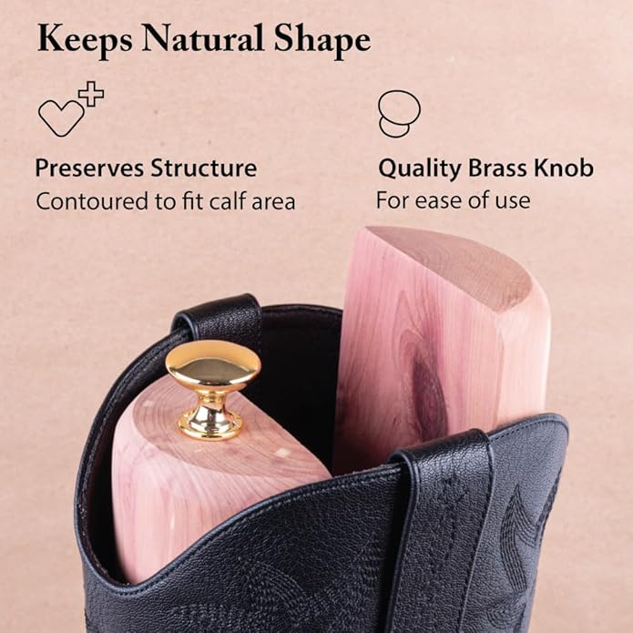 FootFitter Cedar Boot Tree Shaft Shaper, Reduce Creases & Maintain Shape, Unisex Wooden Boot Inserts, USA Aromatic Cedar