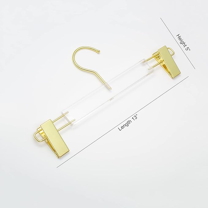 HomeCube USA Clear Acrylic Clothes Hanger with Gold Hooks & Clips – Heavy Duty Organizer for Skirts, Pants & More – Elegant Lucite Design for Closet, Home, Boutique & Retail Display