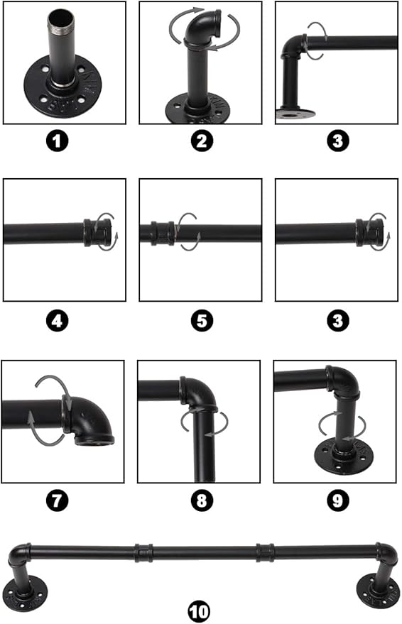 Industrial Pipe Clothing Rack, 30'' Wall Mounted Clothes Garment Rack , Black Iron Pipe Clothes Hanging Bar, Heavy Duty Metal Hanging Rod for Retail Display Closet Storage and Laundry Organizing