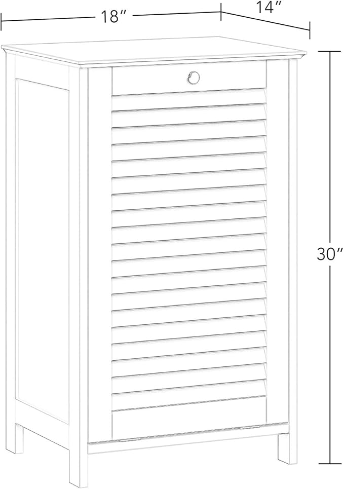 RiverRidge Ellsworth Laundry Cabinet with Tilt-Out Door, Removable Cloth Bag, Shutter Design & Polished Silver Knob Laundry Room Storage Cabinet.