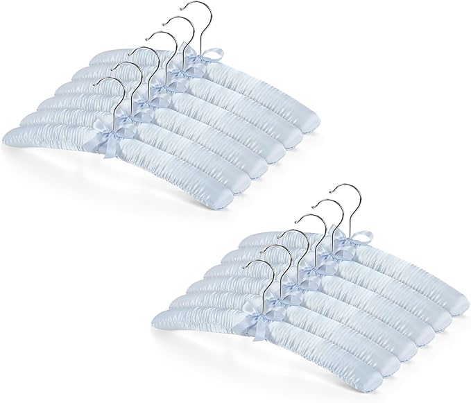 Jetec 12 Pieces Satin Padded Hangers for Women Clothing 15 Inch Satin Hangers 360° Swiveling Hook Sponge Shoulder Padded Hanger for Sweaters, Coat, Blouse, Wedding Dress, Women Cloths (Light Blue)