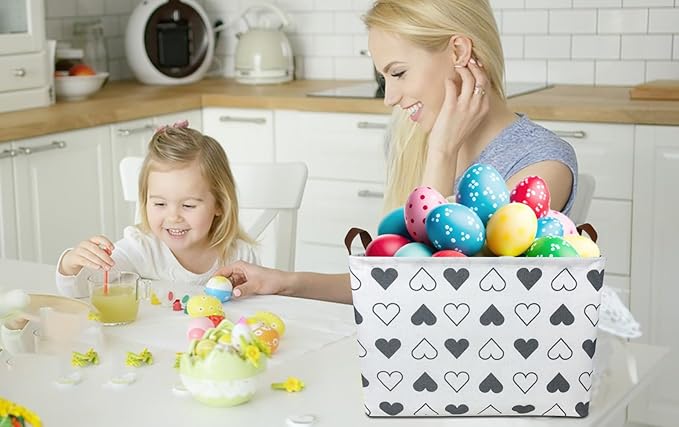 Rectangle Black Heart Print Storage Basket Empty with Handles, Kids Toys/Books Box, Gift Basket, Room Decor(Black Heart)