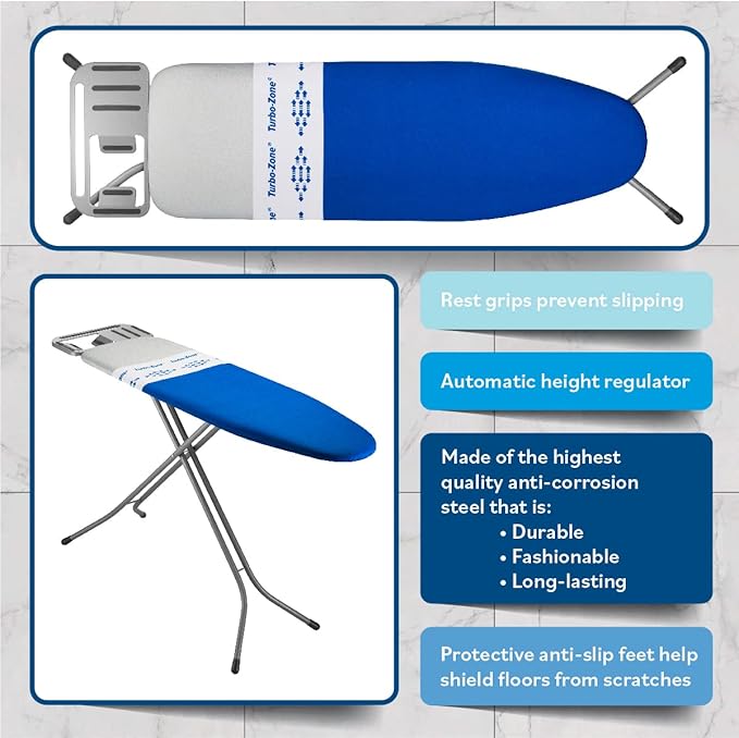 Bartnelli Heavy Duty Ironing Board 48x15 | Designed & Made in Europe with Patent Technology, Turbo & Park Zone