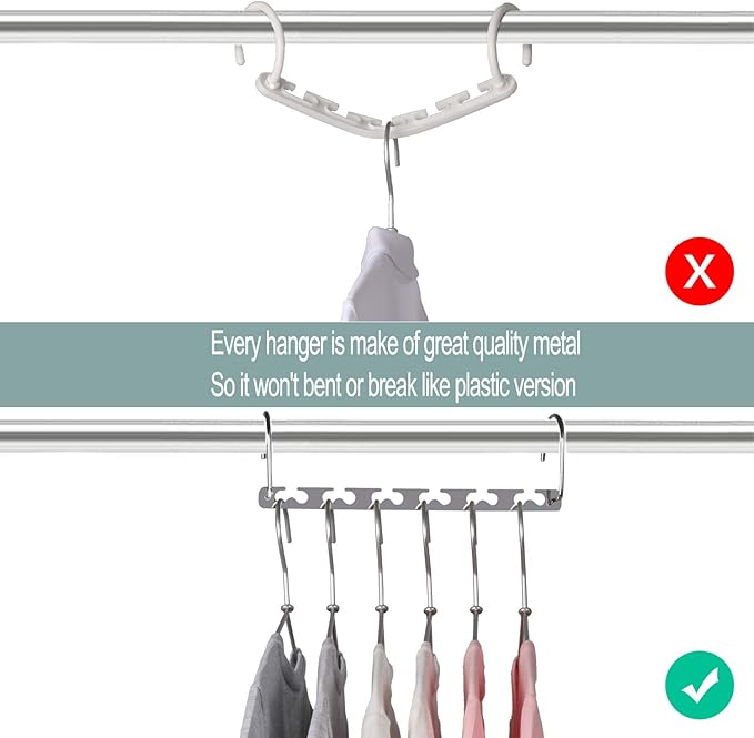 Meetu Space Saving Metal Clothes Hangers 6X2 Slots Magic Hook Design Closet Organizer (Pack of 8)