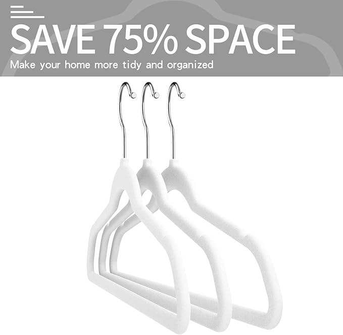 Velvet Clothes Hangers 50 Pack,Non-Slip Slim White Suit Hanger Space Saving Luxury Velvet Hangers for Wardrobe, Student Dorms, Home Organization