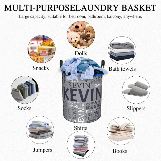 Custom Name Laundry Hamper, Personalized Dirty Clothes Hamper with Name for Bathroom Bedrooms Clothes Storage Organizer, Personalized Gifts for Boys Girls Men Women