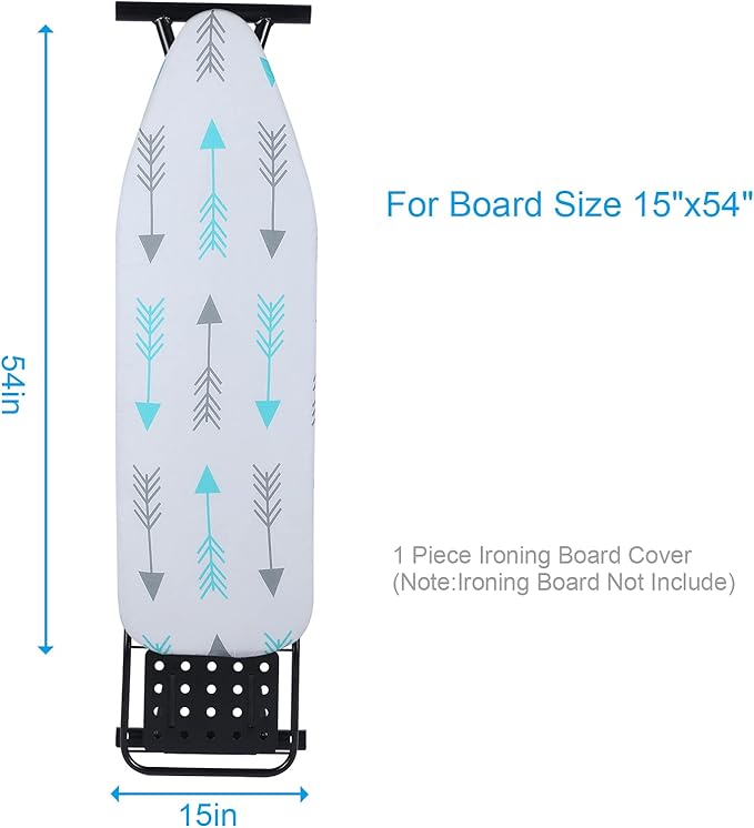 BNDX Ironing Board Cover, 15" x 54" Standard Size Thick Padding with 2" Elastic, Stain Resistant & Durable Scorch, 2 Click Buckles for Smooth Iron and Easy Installation…