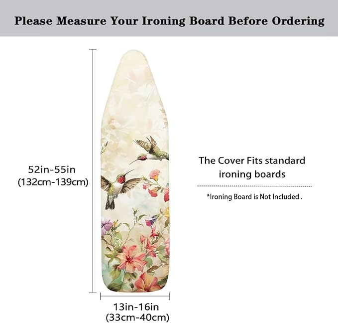 Hummingbird Print Ironing Board Cover and Pad Non Stick Scorch Iron Board Cover with Padding Hook and Loop Design Pressing Cloth for Ironing Boards
