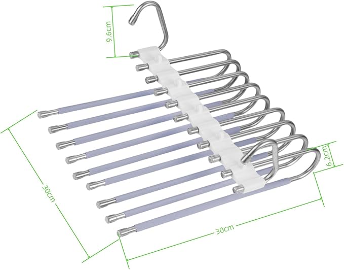 2Pack 9 Layers Foldable Pants Hangers Space Saving Trouser Hanger Multifunctional Trouser Rack Hanger Hanging Hole for Wardrobe Trousers Scarf Jeans (White)