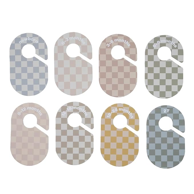 3 Sprouts Baby Closet Dividers Set of 8 - Toddler Clothes Organizer Hanger, Double-Sided Size Labels - Nursery Organization for Newborn Clothing, Infant, Boy & Girl - Checkerboard