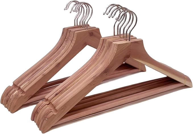 Cedar Elements Flat Top Cedar Hangers – French Style 12 Pack for Adult Size (with Pant Bar)