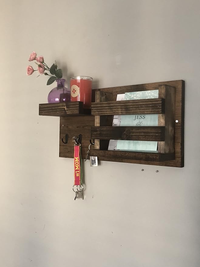 Entryway Mail Organizer with Key Hooks, Coat Hooks, Mail Slot