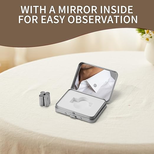 Mirror Box Magnets for Metal Collar Stays- 36Pcs N42 Strong Magnets in Portable Metal Case for Dress, Sport, and Casual Shirts (0.35 * 0.1IN,Silver)