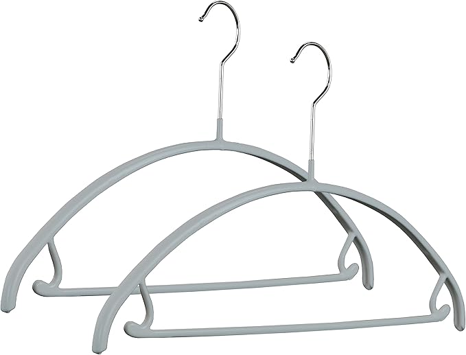 Mawa Non Slip Metal Clothing Hanger, Smooth Shoulder Support with Skirt Hooks, Model 42-U, Set of 2, Silver