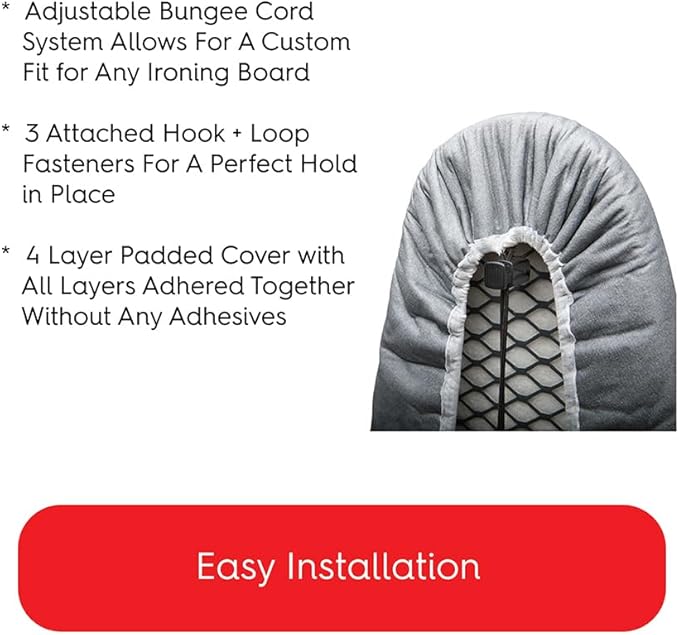 TIVIT Ironing Board Covers - Made in Italy - 19 x 49 Durable Alumitek PRO Heat Reflective Silicone Pads are Scorch & Stain Resistant with 4 Layers of Padding, 3 Fastener Straps & Pull Bungee Cord