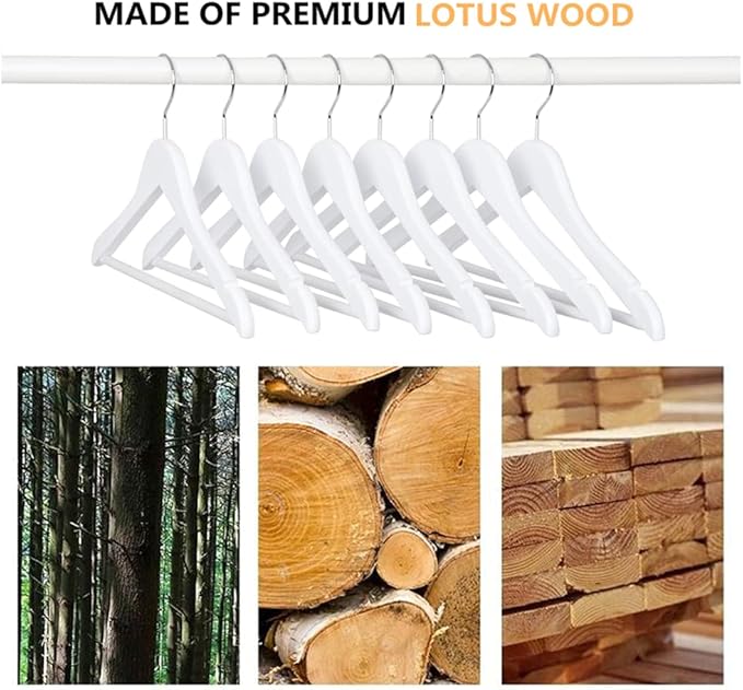 Amber Home 20 Pack 15" White Wooden Clothes Hangers for Woman, Teenager Clothing Hangers for Shirt Jacket, Solid Wood Dress Coat Hangers with Non Slip Pants Bar (White, 20)
