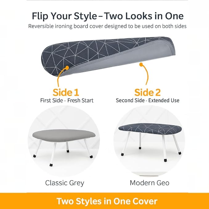 SAVUK 12 X 30 inch Smart Table Top Ironing Board Cover and Pad with Standard Size Dual Side X2, Fits Small, Mini Board, Extra Thick Padding, Elastic Cord, Heat Resistance (Double Geometric Grey)