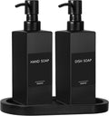 GMISUN Kitchen Soap Dispenser Set, Hand and Dish Soap Dispensers Set, Black Liquid Soap Dispenser with Tray, Refillable Dish Dispensers for Kitchen, Glass Soap Bottles with Stainless Steel Pump