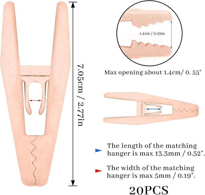 Andiker 20PCS Pink Velvet Hanger Clips, Non-Slip Strong Finger Flocked Clips for Thin Velvet Hangers Suit Pants Trousers Skirt