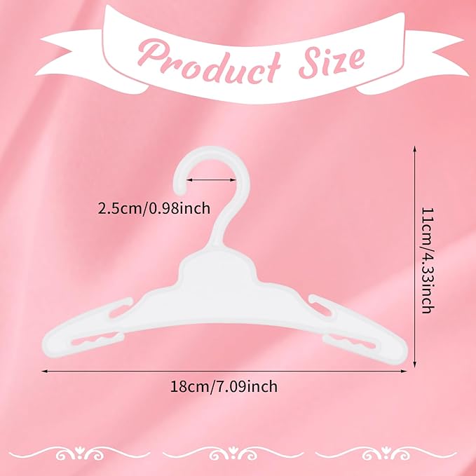 60 Pcs Doll Clothes Hangers for 18 inch Dolls,White Sturdy Non-Bend Non-Slip Clips Clothes Hanger Space-Saving Wardrobe Hanger for Girl Dolls Gown Dress Outfit Dollhouse Furniture Accessories