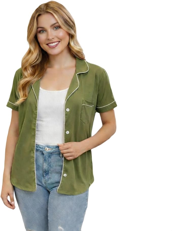 USBD Post Mastectomy Shirt with Drain Pockets Lapel Collar Post Op Button Down Recovery Tops