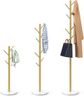 Heavy Duty Coat Rack with Natural Marble Base, Freestanding Metal Coat Stand with 8 Hooks, Modern Stable Coat Hanger Tree for Bags, Jacket, Clothes, and Hats, Gold Metal