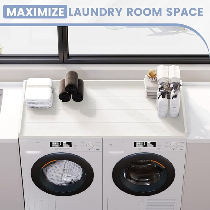 Sundale HDPE Washer Dryer Countertop, No-Installation Laundry Topper for Washer and Dryer, Waterproof Odorless Countertop for Laundry Room Storage, 27.5" x 54" (White)